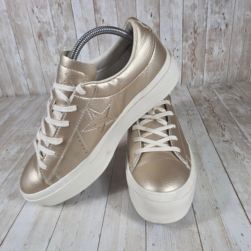 Metallic Gold Platform Sneakers - Women's Casual Fashion - Picture 5 of 8